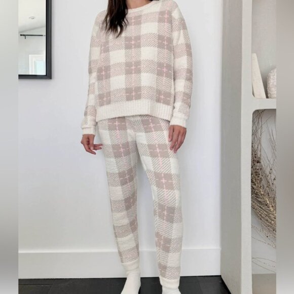 NWT Splendid Fuzzy Sweater 2 Piece Set Checkered Pajama Size L - Picture 3 of 6